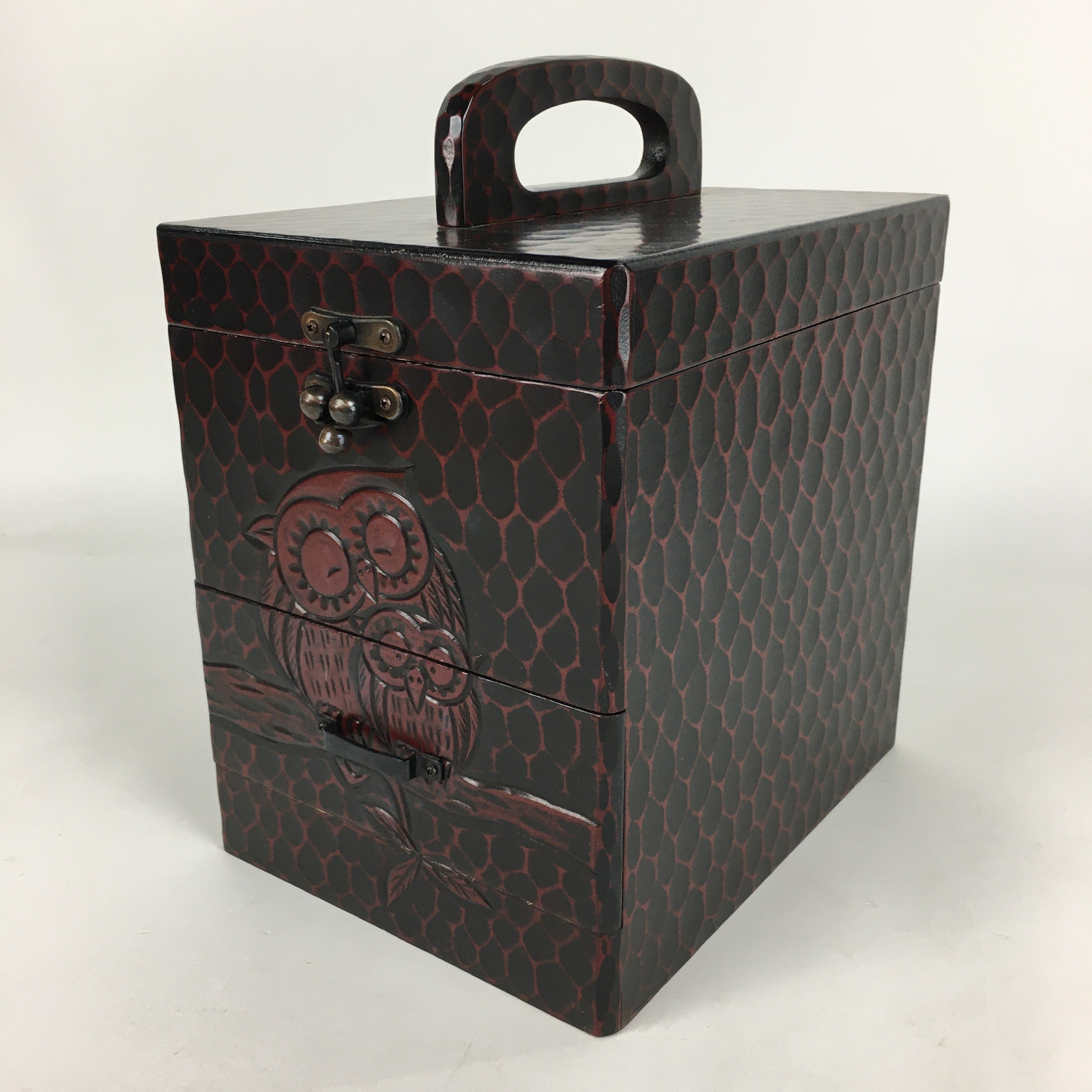 Japanese Wooden Lacquered Cosmetic box Vtg Kamakura-Bori Tansu Haribako T312