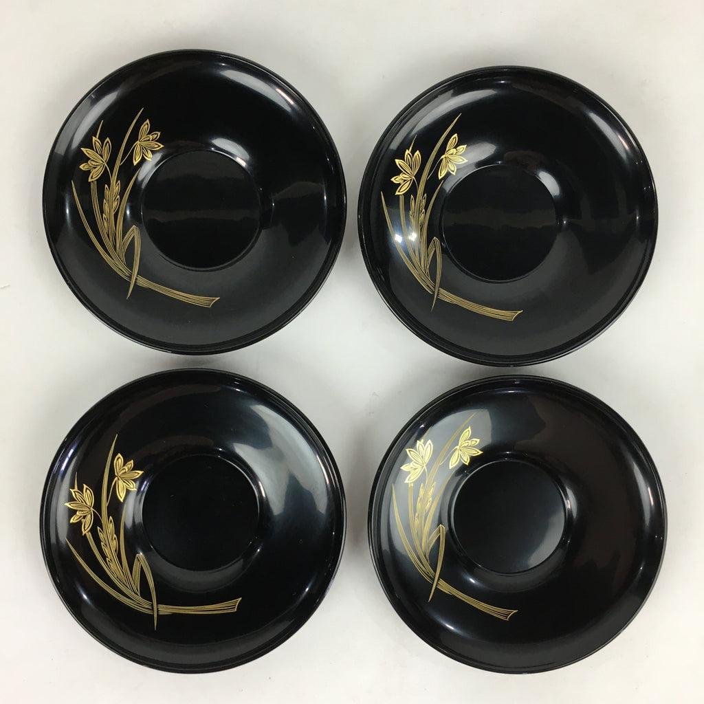 Japanese Wooden Lacquered Drink Saucer 5pc Set Vtg Chataku Coaster Black UR694