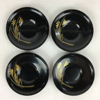 Japanese Wooden Lacquered Drink Saucer 5pc Set Vtg Chataku Coaster Black UR694