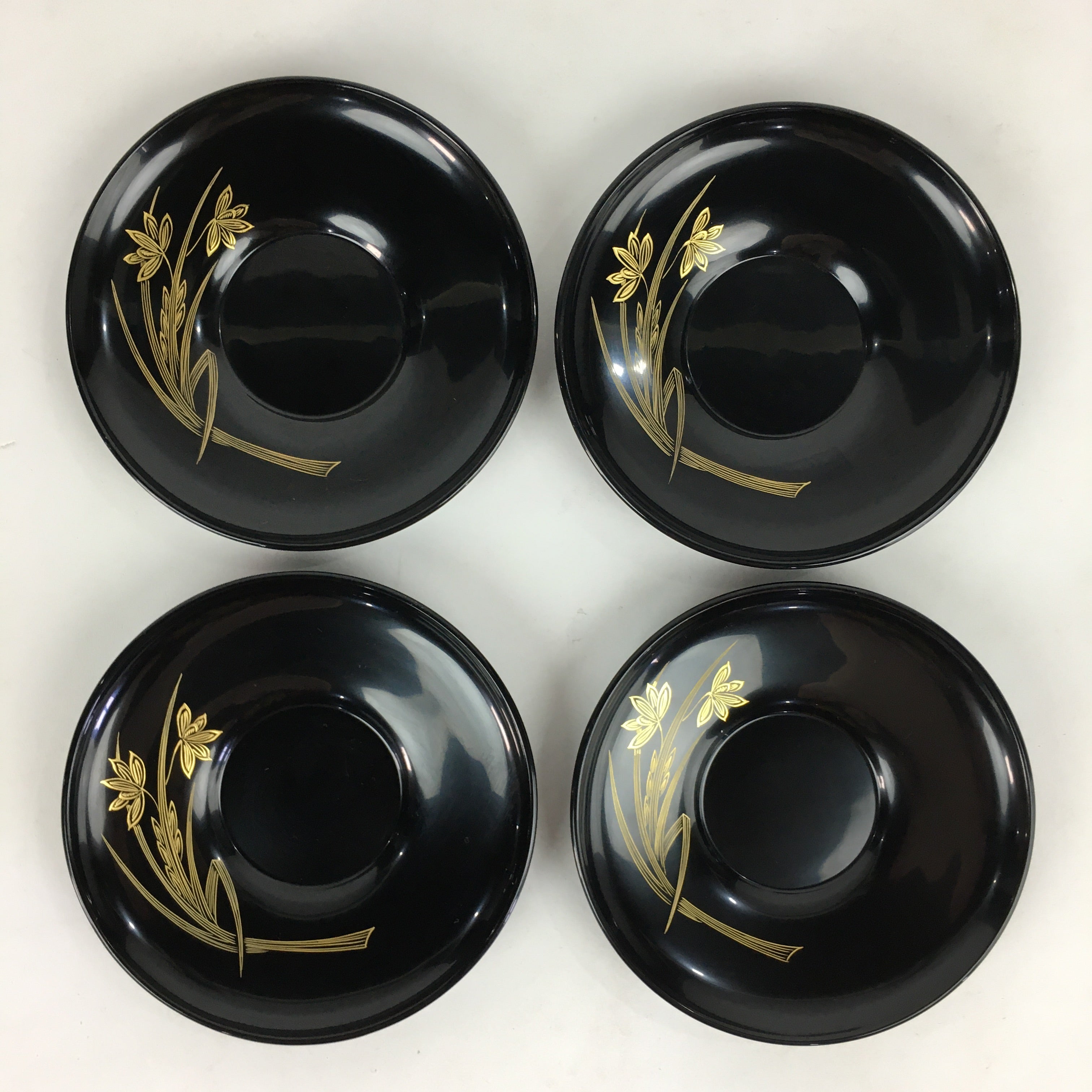 Japanese Wooden Lacquered Drink Saucer 5pc Set Vtg Chataku Coaster Black UR694