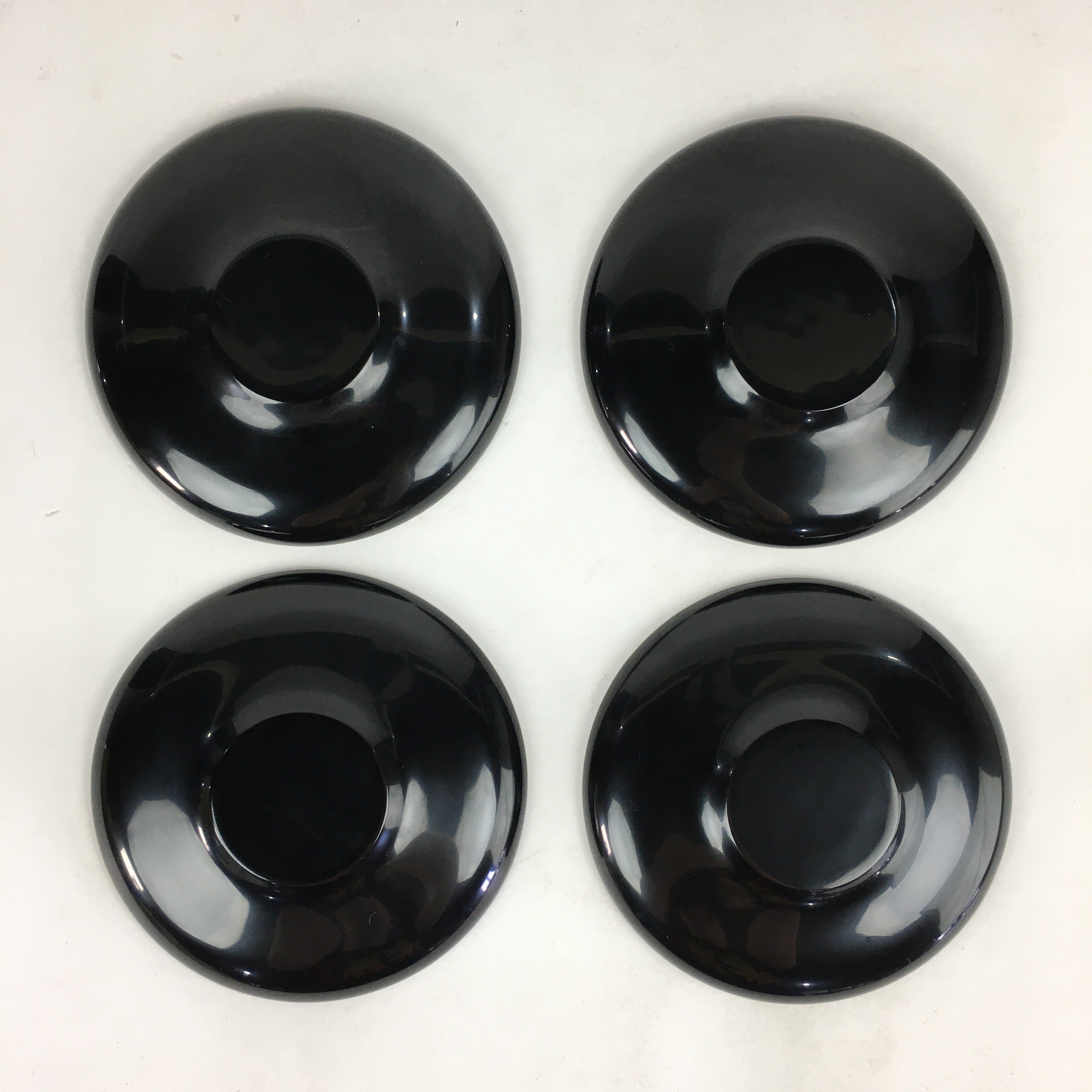 Japanese Wooden Lacquered Drink Saucer 5pc Set Vtg Chataku Coaster Black UR694