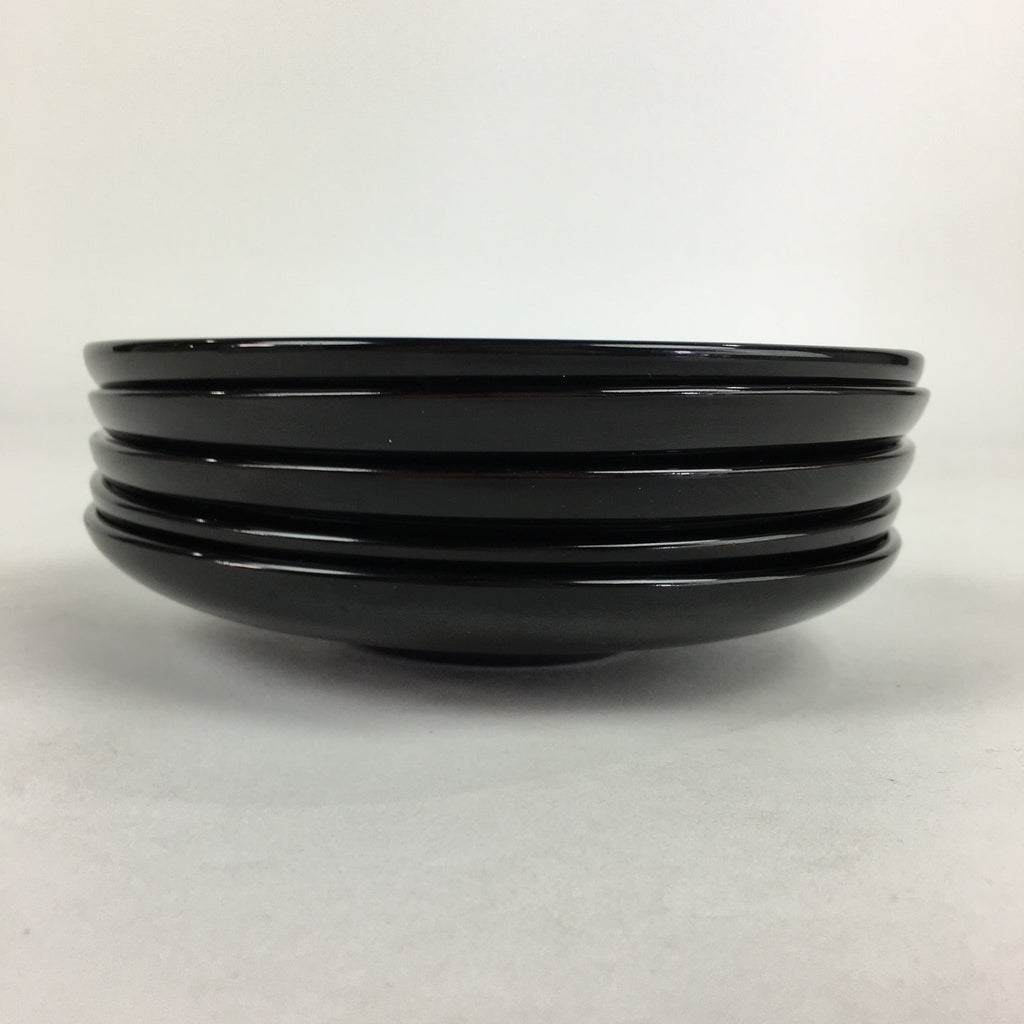 Japanese Wooden Lacquered Drink Saucer 5pc Set Vtg Chataku Coaster Black UR694