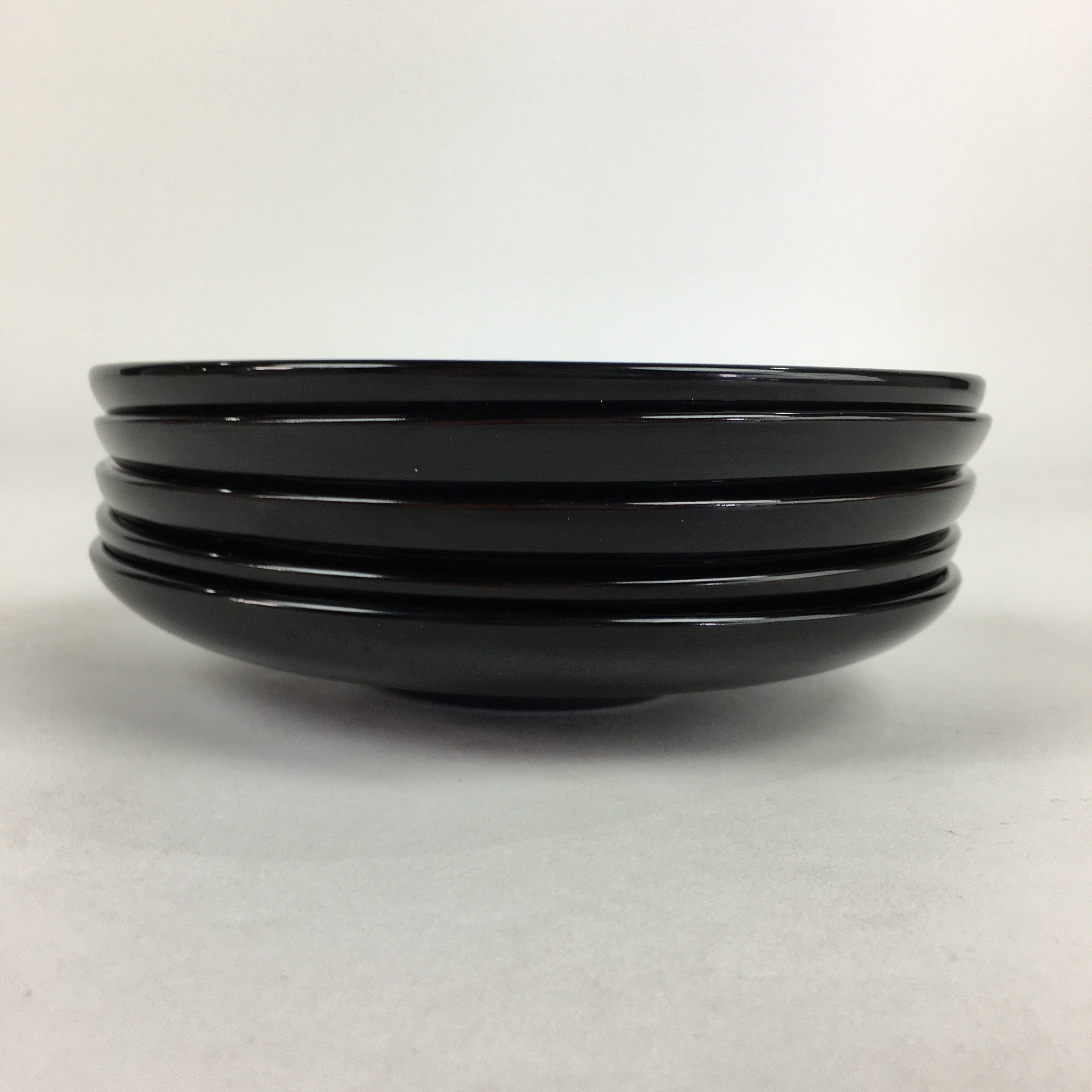 Japanese Wooden Lacquered Drink Saucer 5pc Set Vtg Chataku Coaster Black UR694
