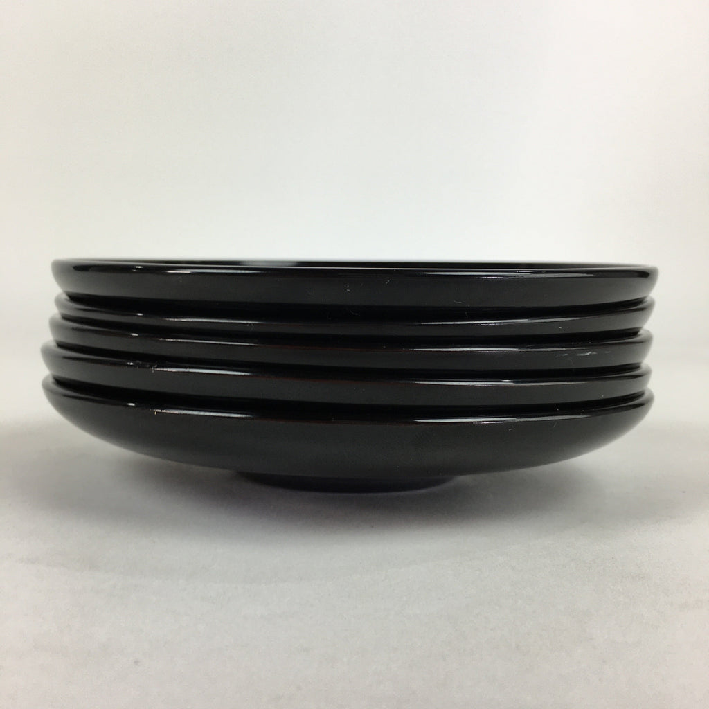 Japanese Wooden Lacquered Drink Saucer 5pc Set Vtg Chataku Coaster Black UR694