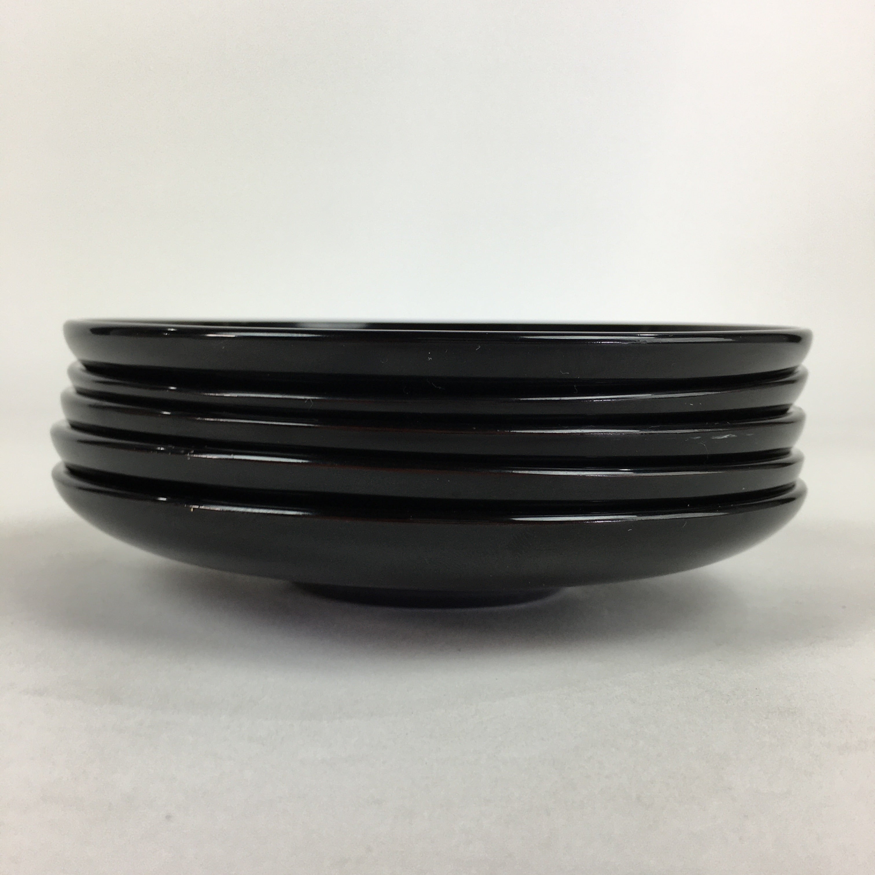Japanese Wooden Lacquered Drink Saucer 5pc Set Vtg Chataku Coaster Black UR694