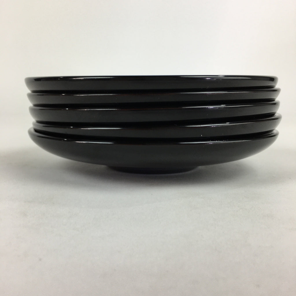 Japanese Wooden Lacquered Drink Saucer 5pc Set Vtg Chataku Coaster Black UR694