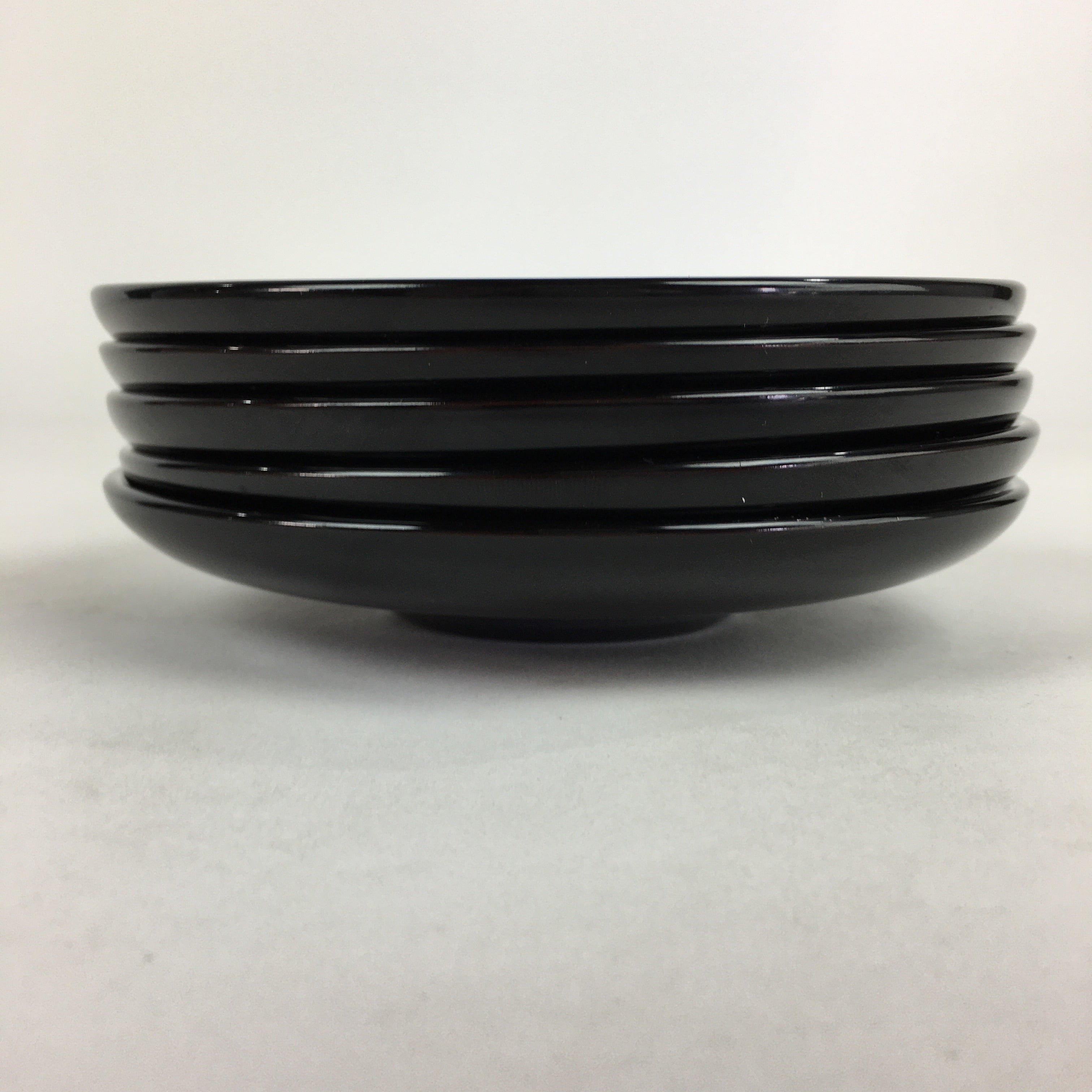 Japanese Wooden Lacquered Drink Saucer 5pc Set Vtg Chataku Coaster Black UR694