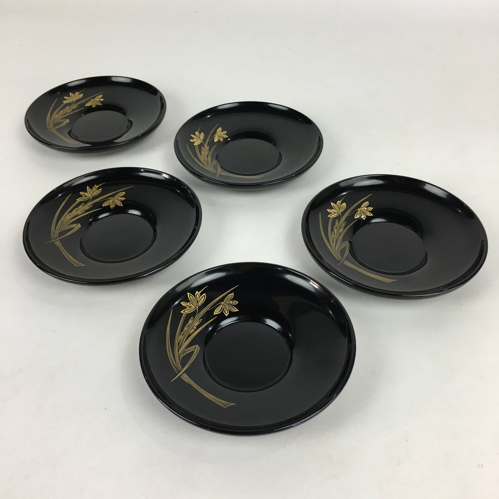 Japanese Wooden Lacquered Drink Saucer 5pc Set Vtg Chataku Coaster Black UR694