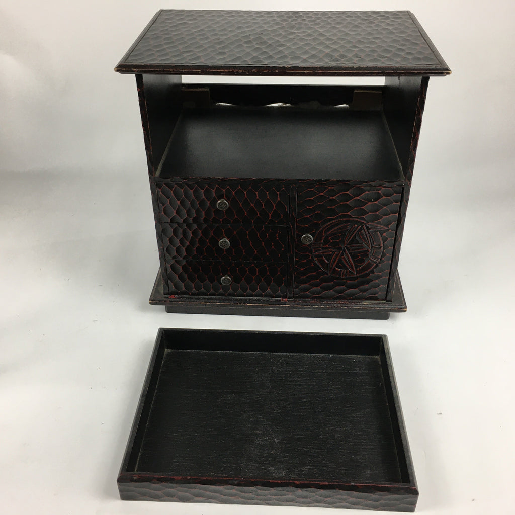 Japanese Wooden Lacquered Kamakura-Bori Tansu Vtg Tray Chest Brown Red T294