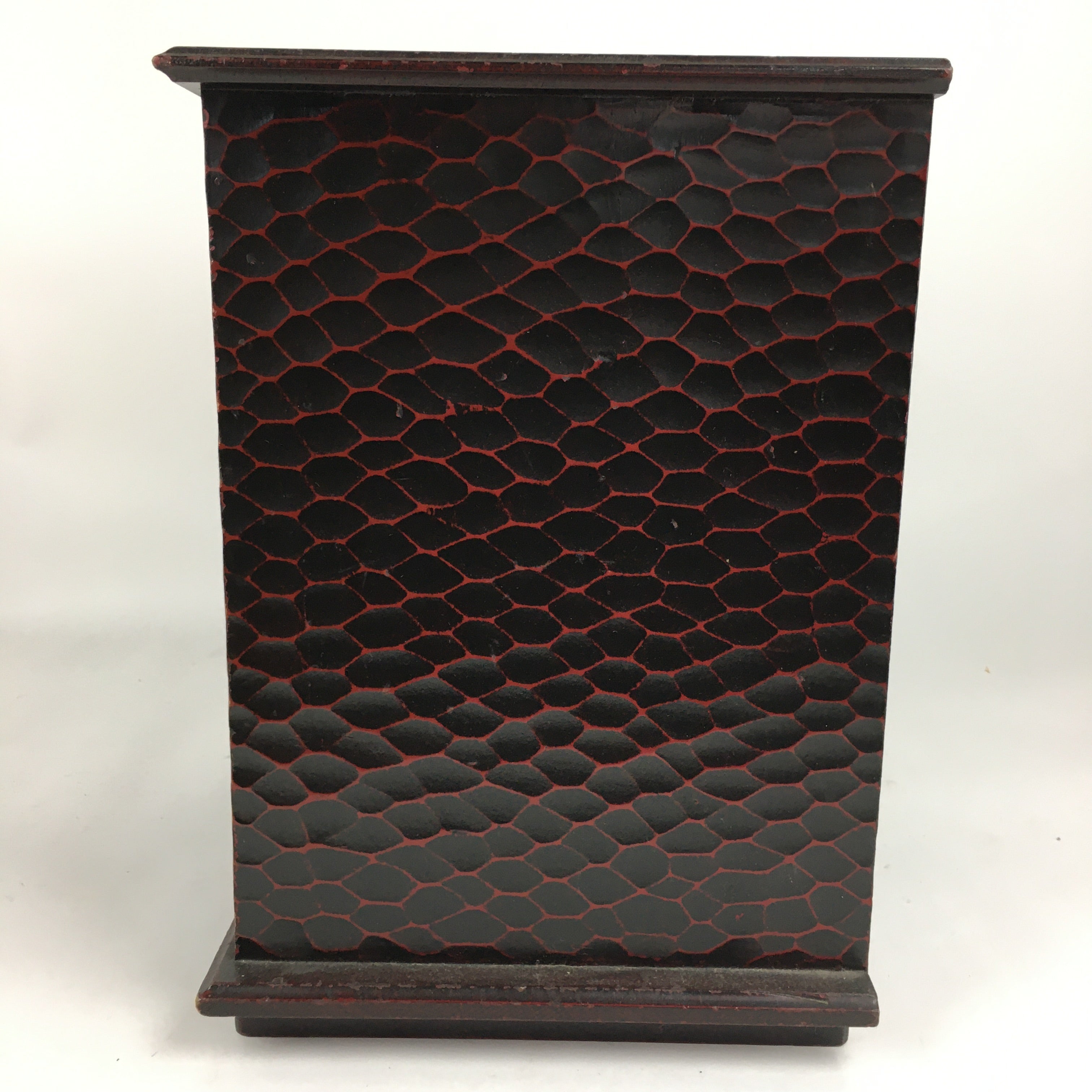 Japanese Wooden Lacquered Kamakura-Bori Tansu Vtg Tray Chest Brown Red T294