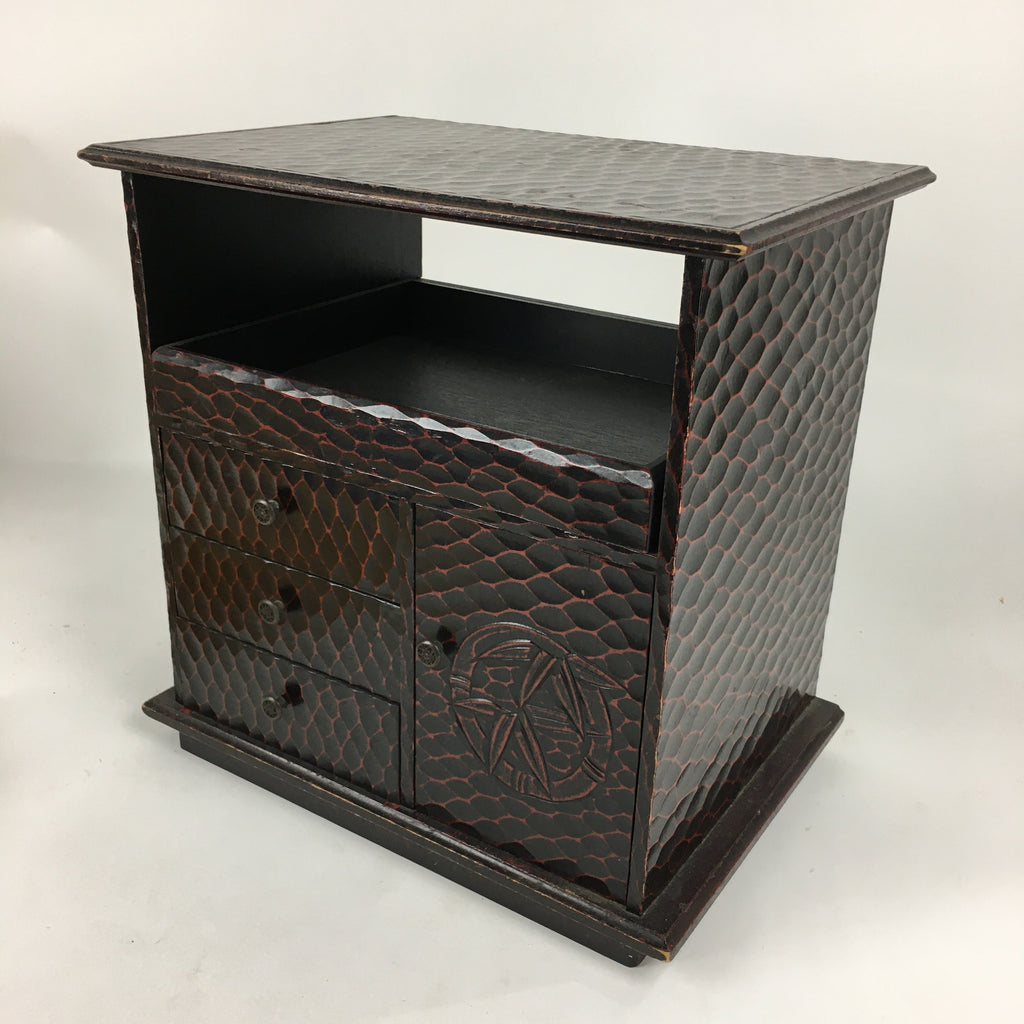 Japanese Wooden Lacquered Kamakura-Bori Tansu Vtg Tray Chest Brown Red T294