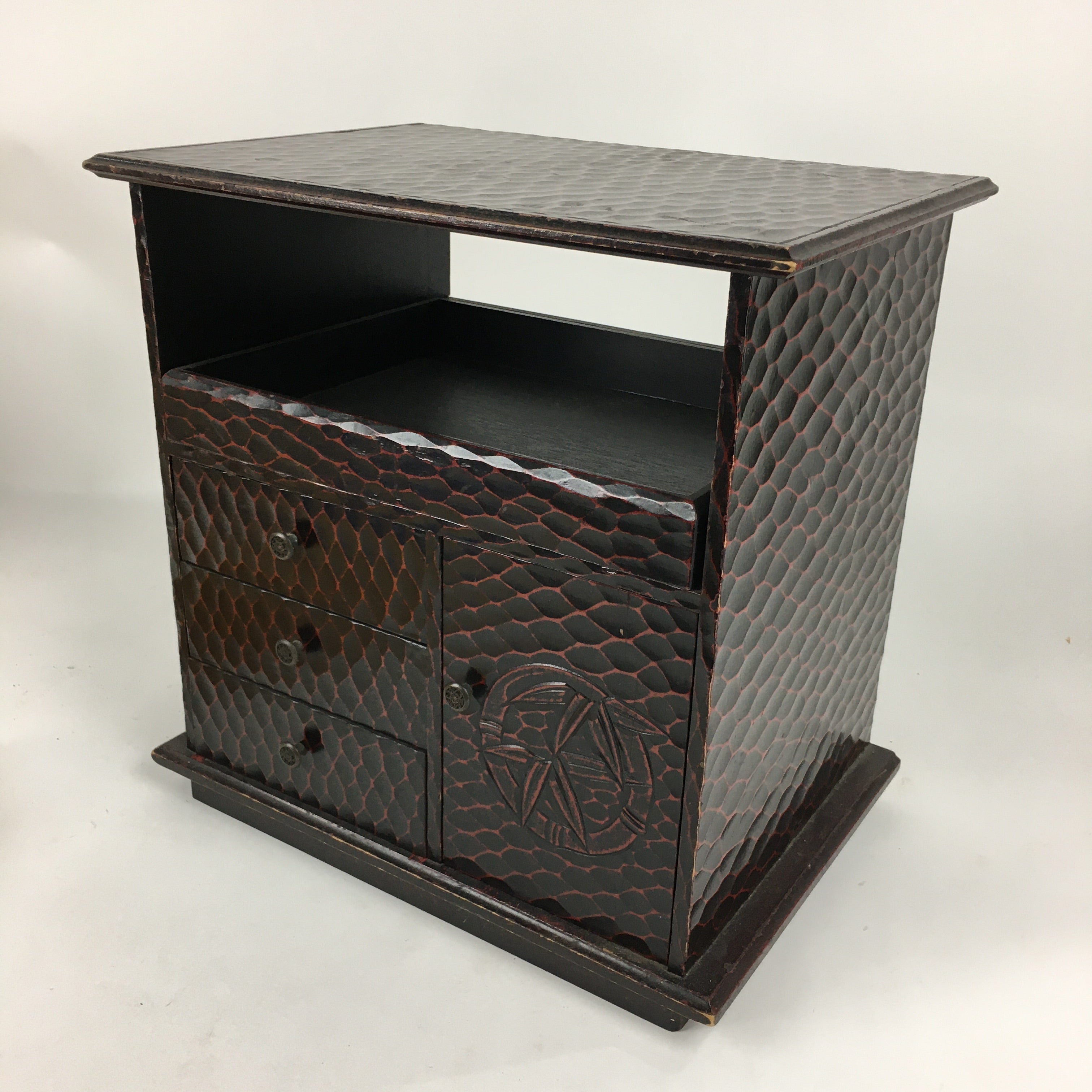 Japanese Wooden Lacquered Kamakura-Bori Tansu Vtg Tray Chest Brown Red T294