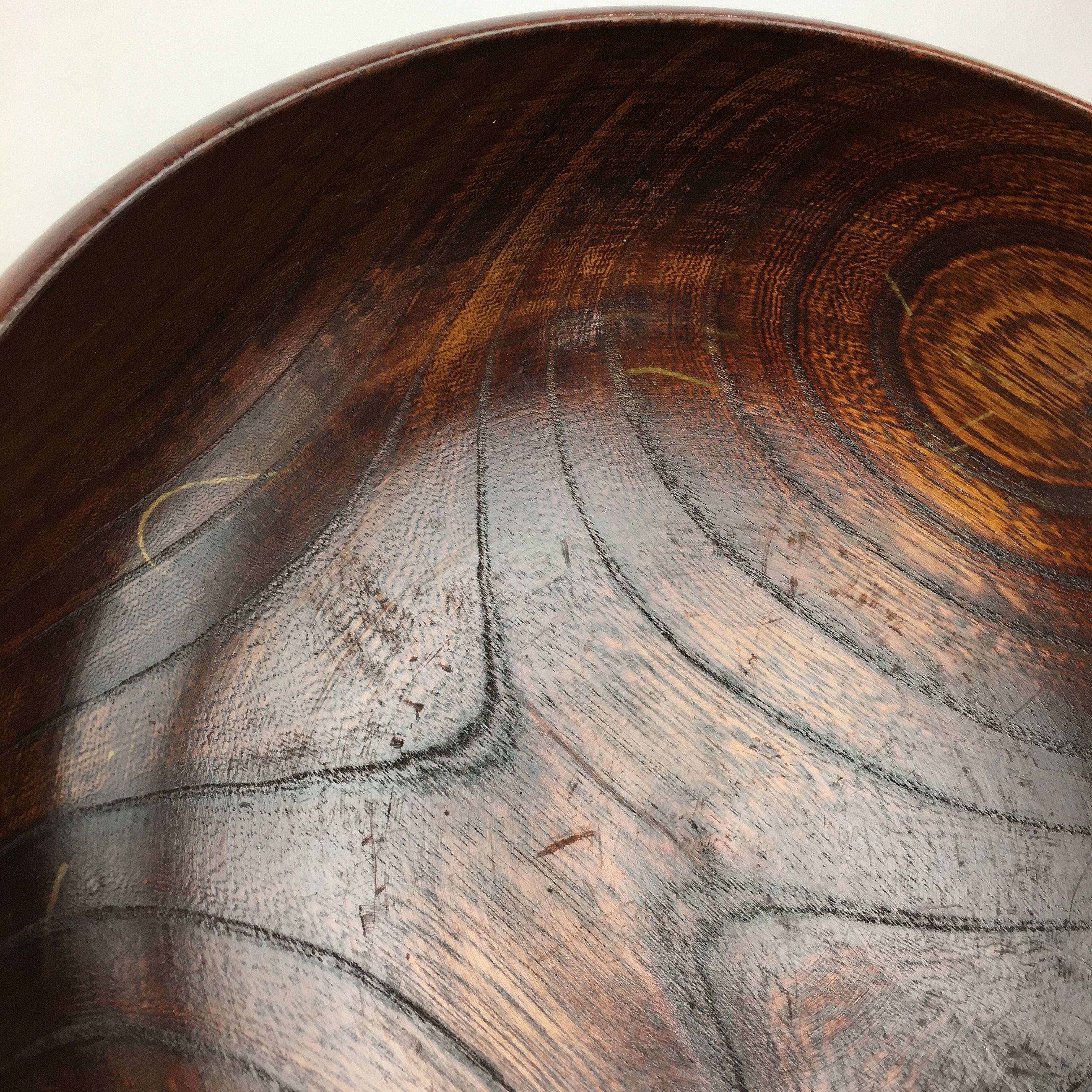 Japanese Wooden Lacquered Large Bowl Vtg Multi Bowl Snack Salad Brown UR610
