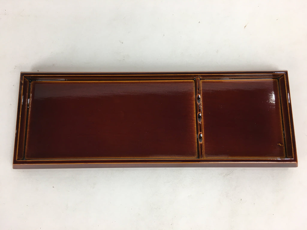 Japanese Wooden Lacquered Pen Holder Tray Vtg Shunkei-Nuri Rectangle Brown UR585