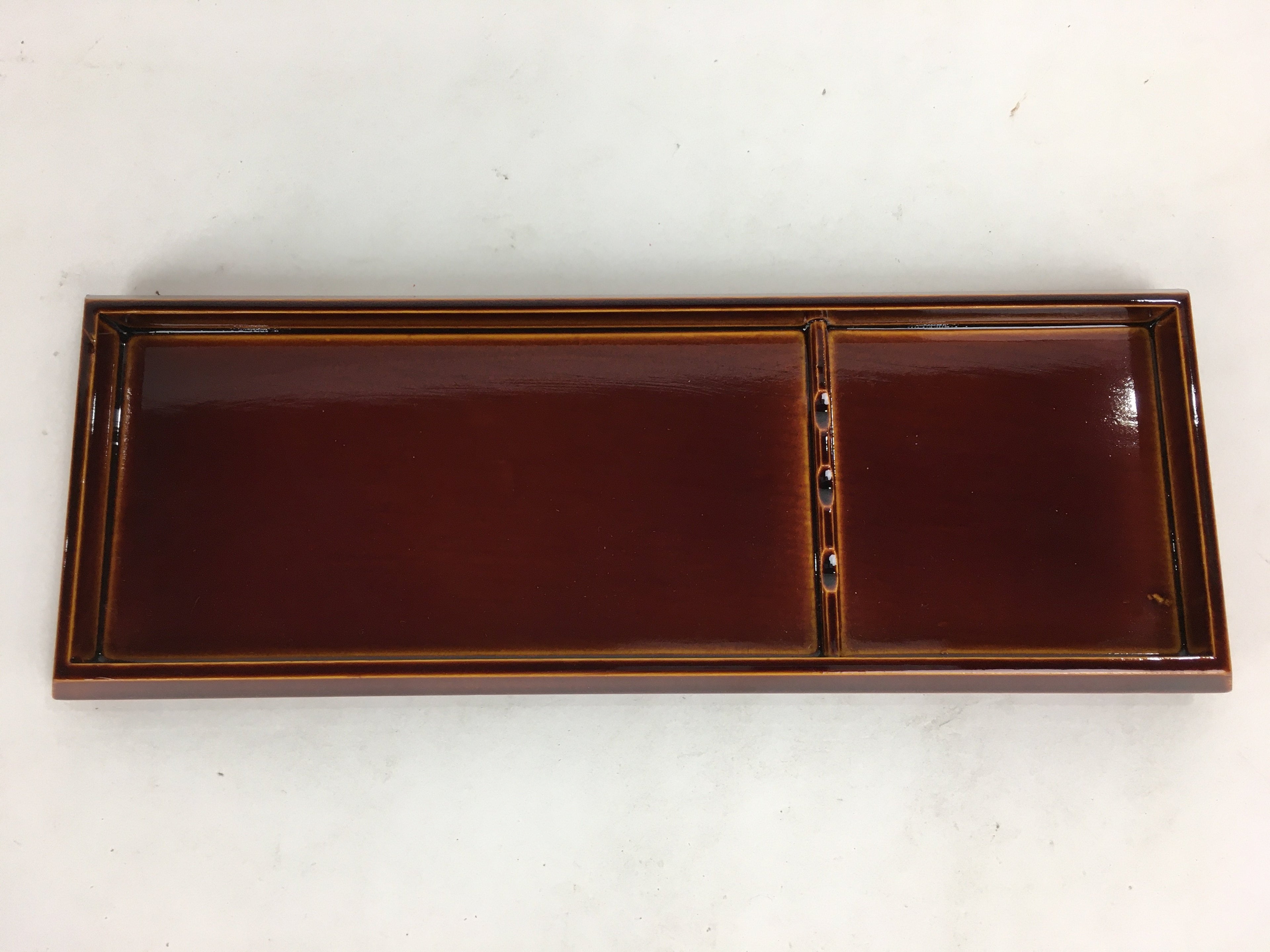 Japanese Wooden Lacquered Pen Holder Tray Vtg Shunkei-Nuri Rectangle Brown UR585