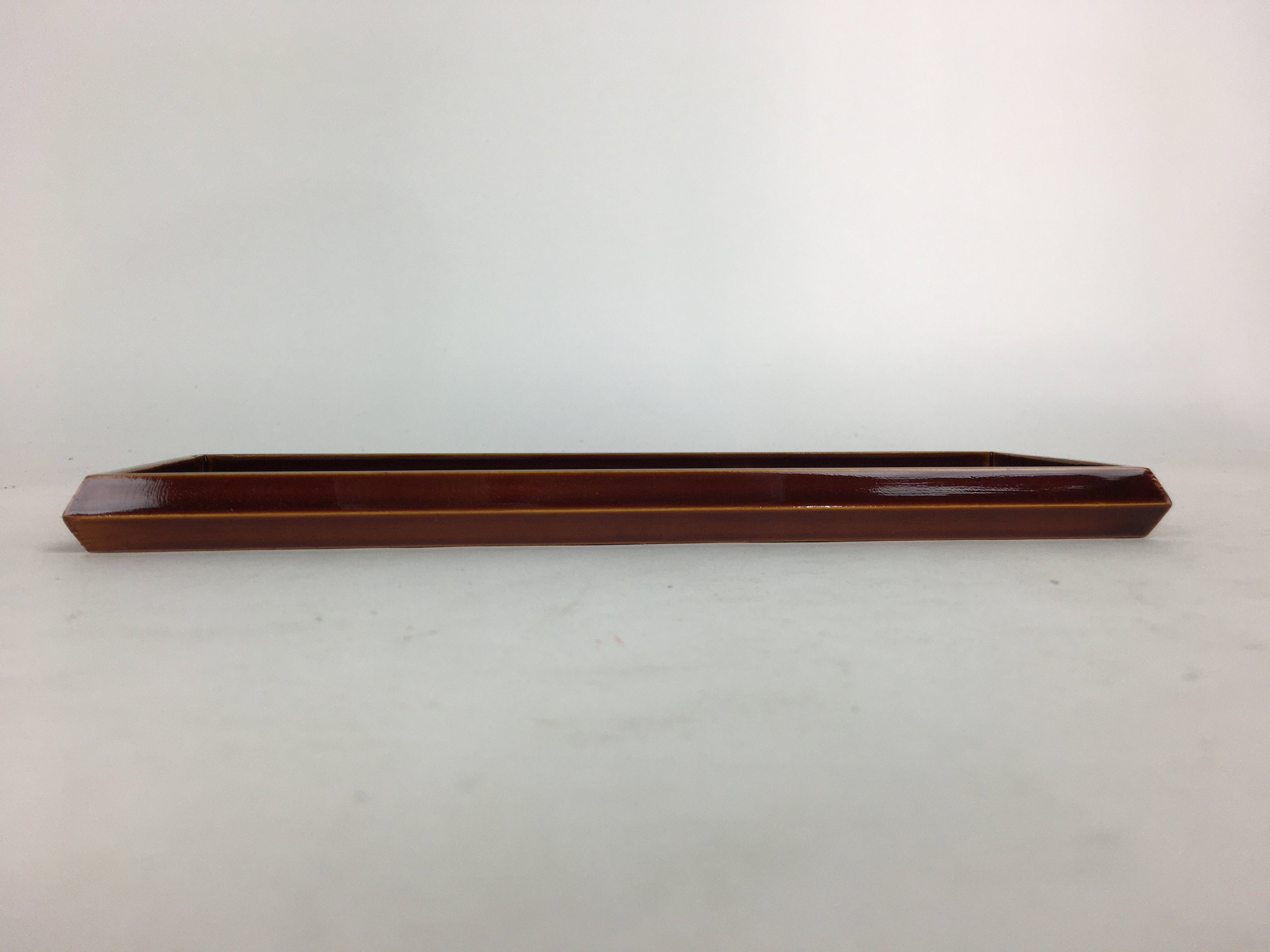 Japanese Wooden Lacquered Pen Holder Tray Vtg Shunkei-Nuri Rectangle Brown UR585