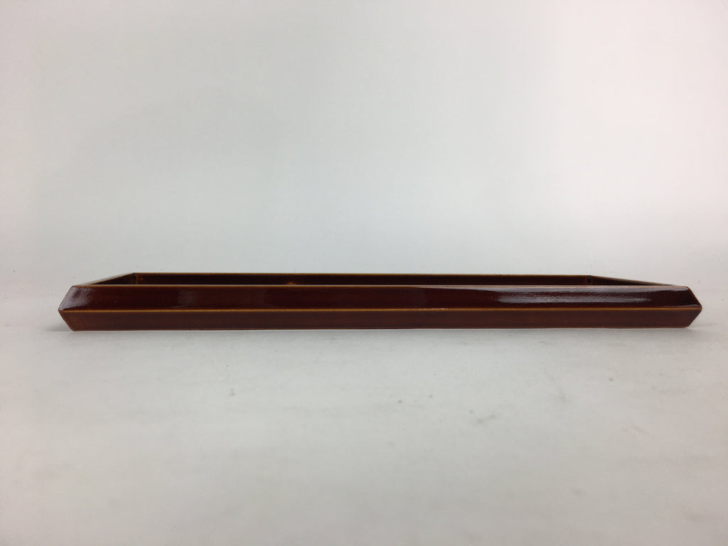Japanese Wooden Lacquered Pen Holder Tray Vtg Shunkei-Nuri Rectangle Brown UR585