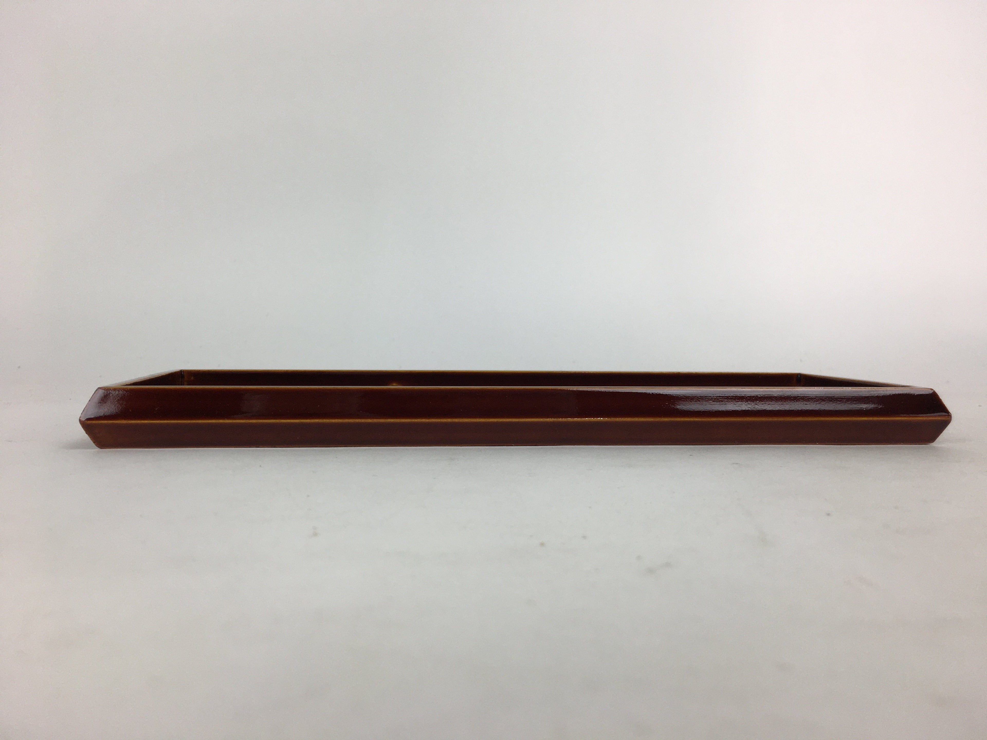Japanese Wooden Lacquered Pen Holder Tray Vtg Shunkei-Nuri Rectangle Brown UR585