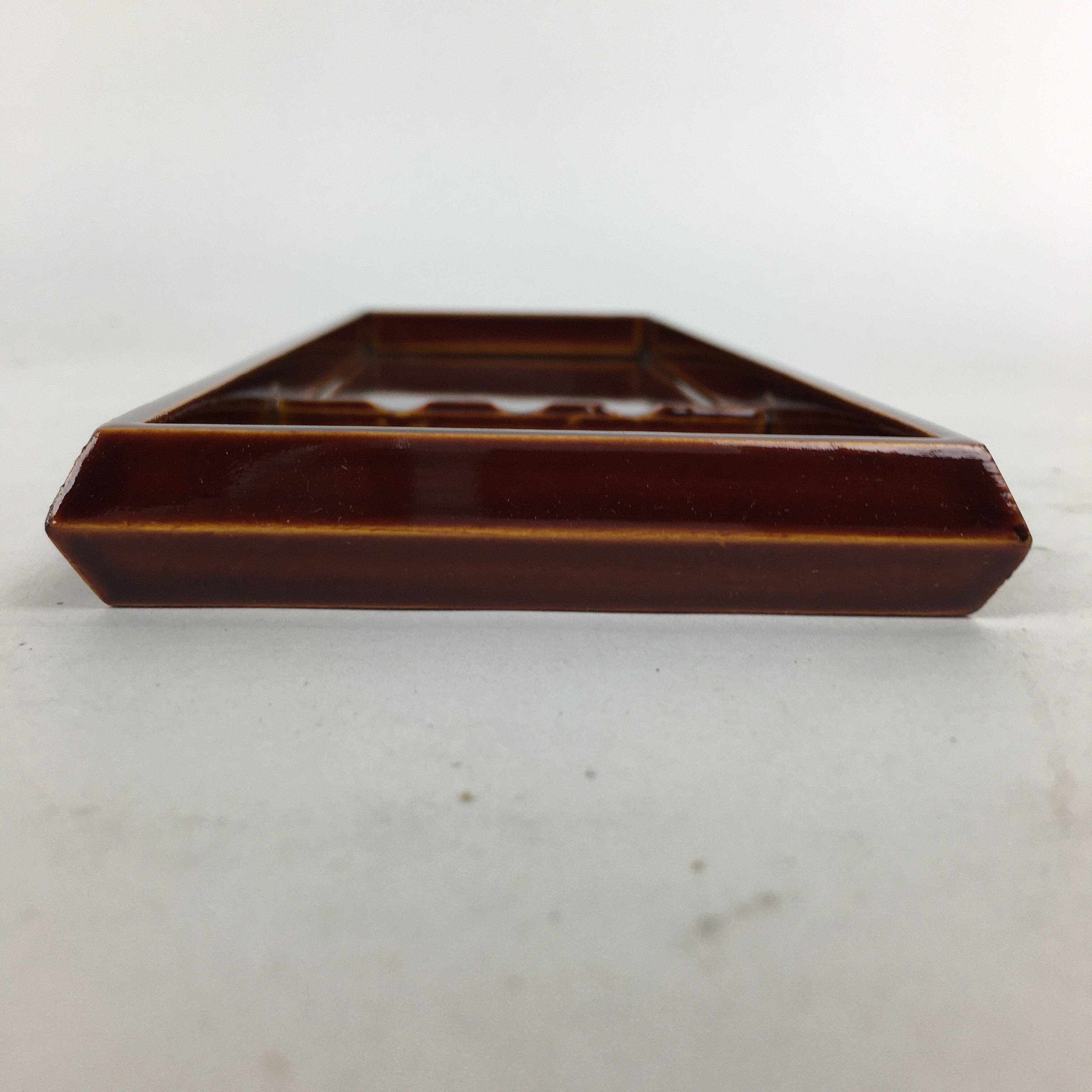 Japanese Wooden Lacquered Pen Holder Tray Vtg Shunkei-Nuri Rectangle Brown UR585