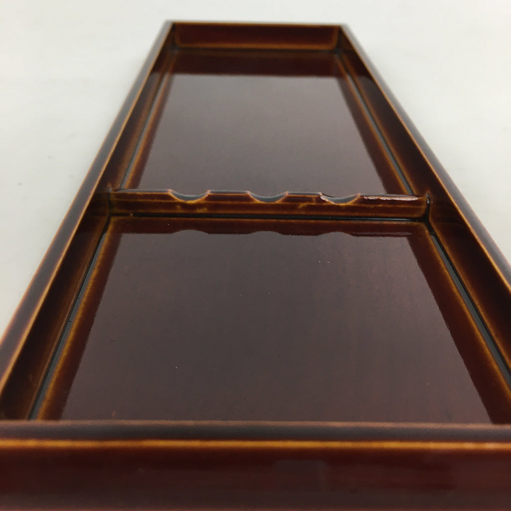 Japanese Wooden Lacquered Pen Holder Tray Vtg Shunkei-Nuri Rectangle Brown UR585