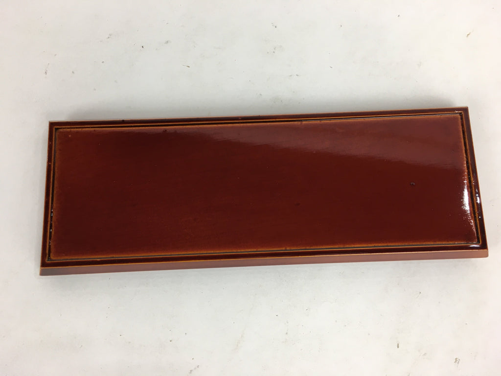 Japanese Wooden Lacquered Pen Holder Tray Vtg Shunkei-Nuri Rectangle Brown UR585