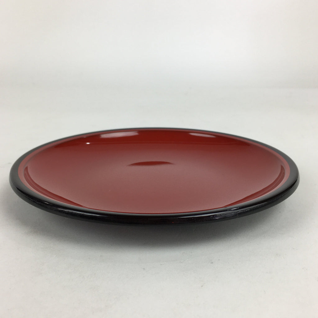 Japanese Wooden Lacquered Plate Vtg Round Red Black 16.3 cm UR699