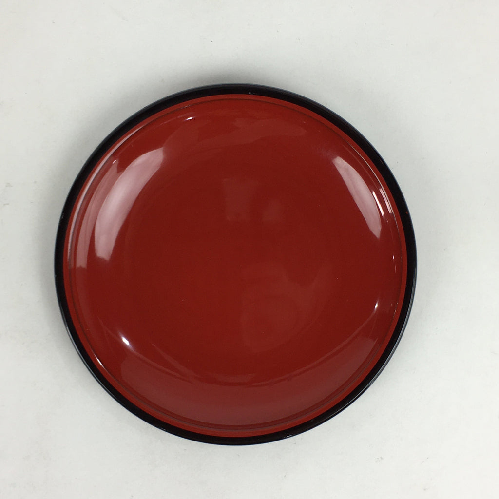 Japanese Wooden Lacquered Plate Vtg Round Red Black 16.3 cm UR699