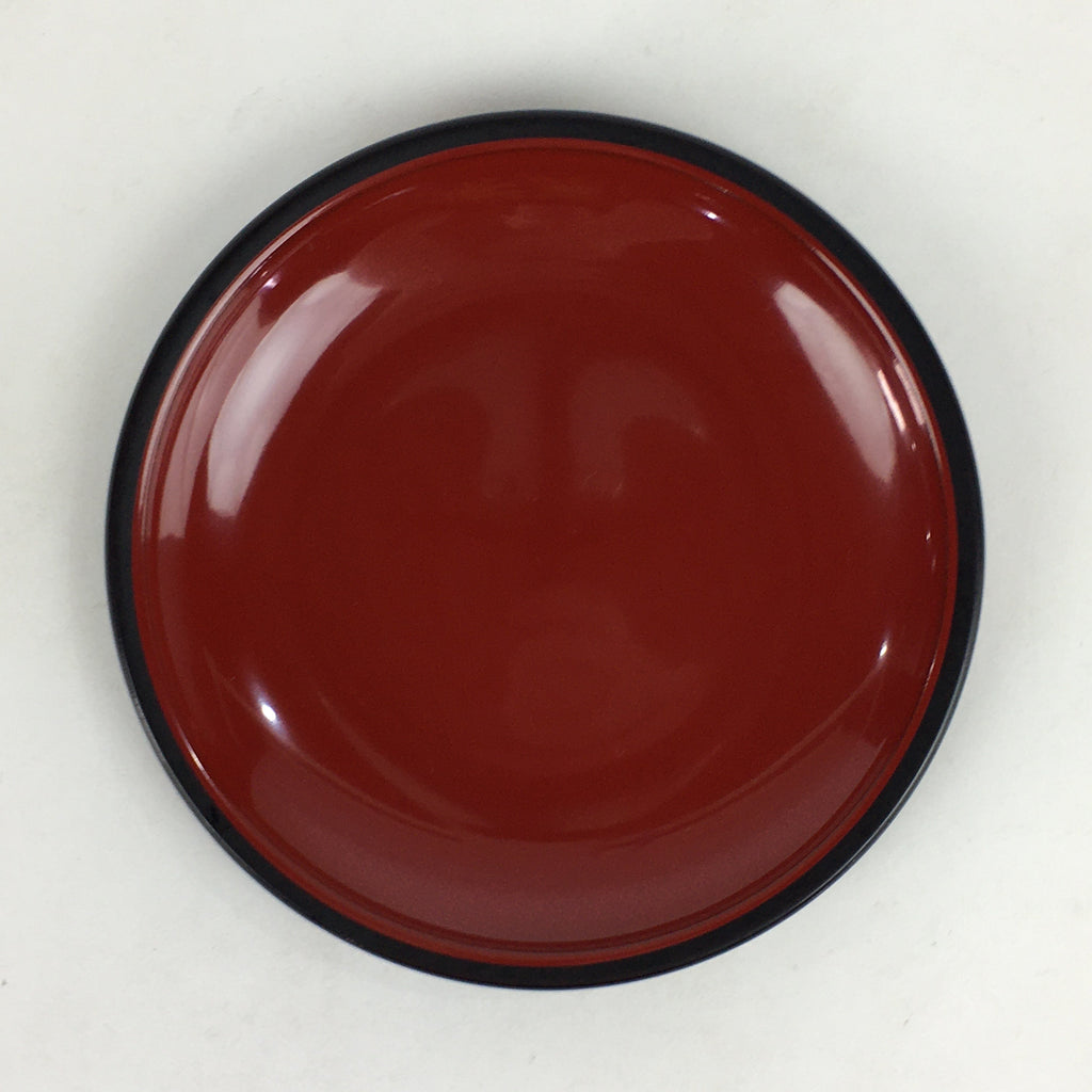 Japanese Wooden Lacquered Plate Vtg Round Red Black 16.3 cm UR701