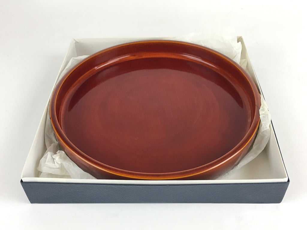 Japanese Wooden Lacquered Serving Tray Vtg Hida Shunkei-nuri Obon Brown UR864
