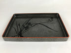Japanese Wooden Lacquered Serving Tray Vtg Obon Grey Black Orchid UR863