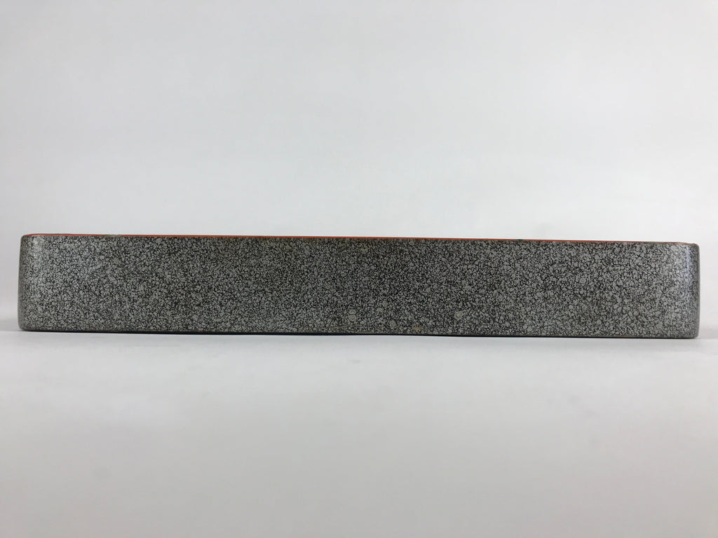 Japanese Wooden Lacquered Serving Tray Vtg Obon Grey Black Orchid UR863