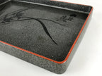 Japanese Wooden Lacquered Serving Tray Vtg Obon Grey Black Orchid UR863