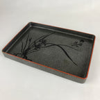 Japanese Wooden Lacquered Serving Tray Vtg Obon Grey Black Orchid UR863