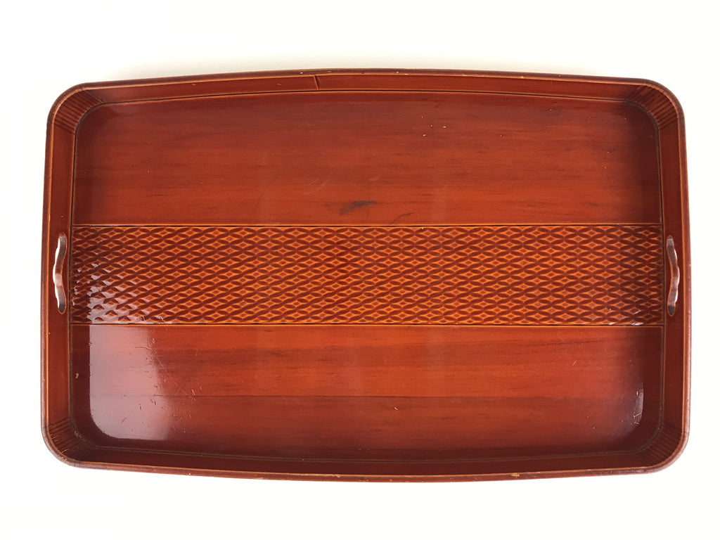 Japanese Wooden Lacquered Serving Tray Vtg Shunkei-nuri Obon Brown UR860