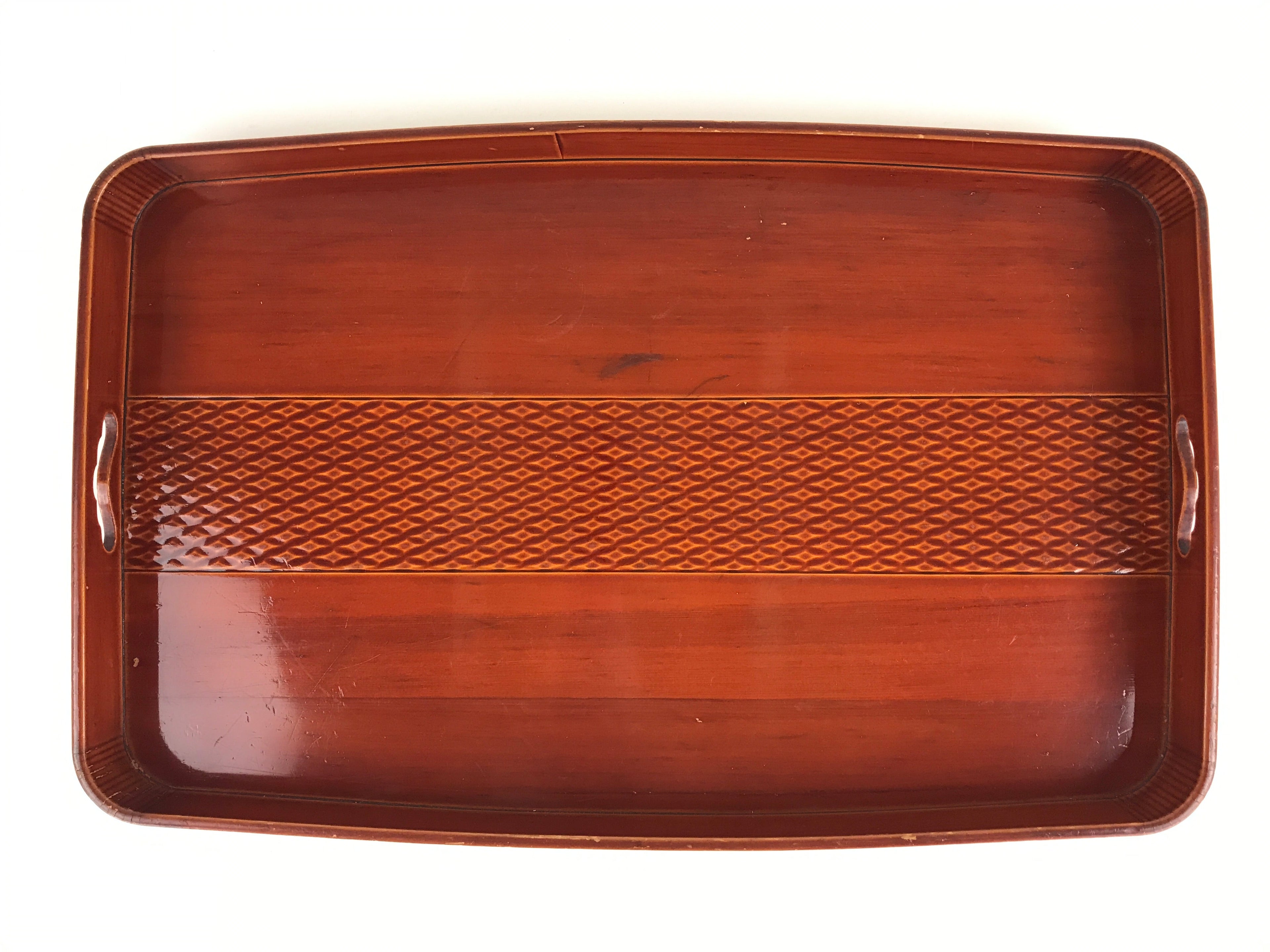 Japanese Wooden Lacquered Serving Tray Vtg Shunkei-nuri Obon Brown UR860