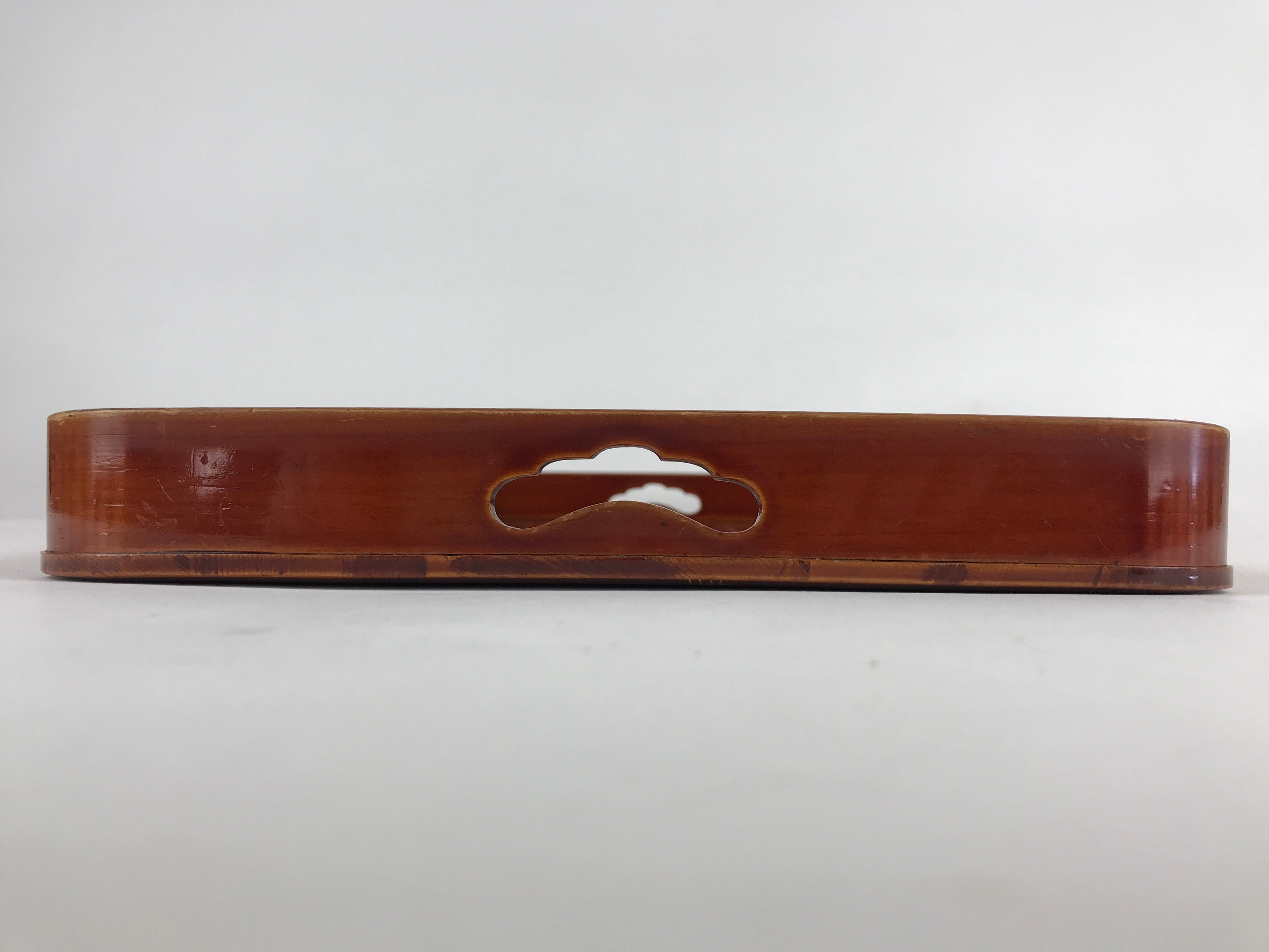 Japanese Wooden Lacquered Serving Tray Vtg Shunkei-nuri Obon Brown UR860