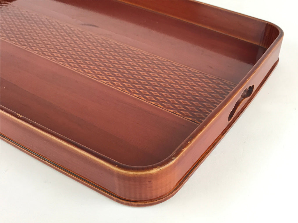 Japanese Wooden Lacquered Serving Tray Vtg Shunkei-nuri Obon Brown UR860