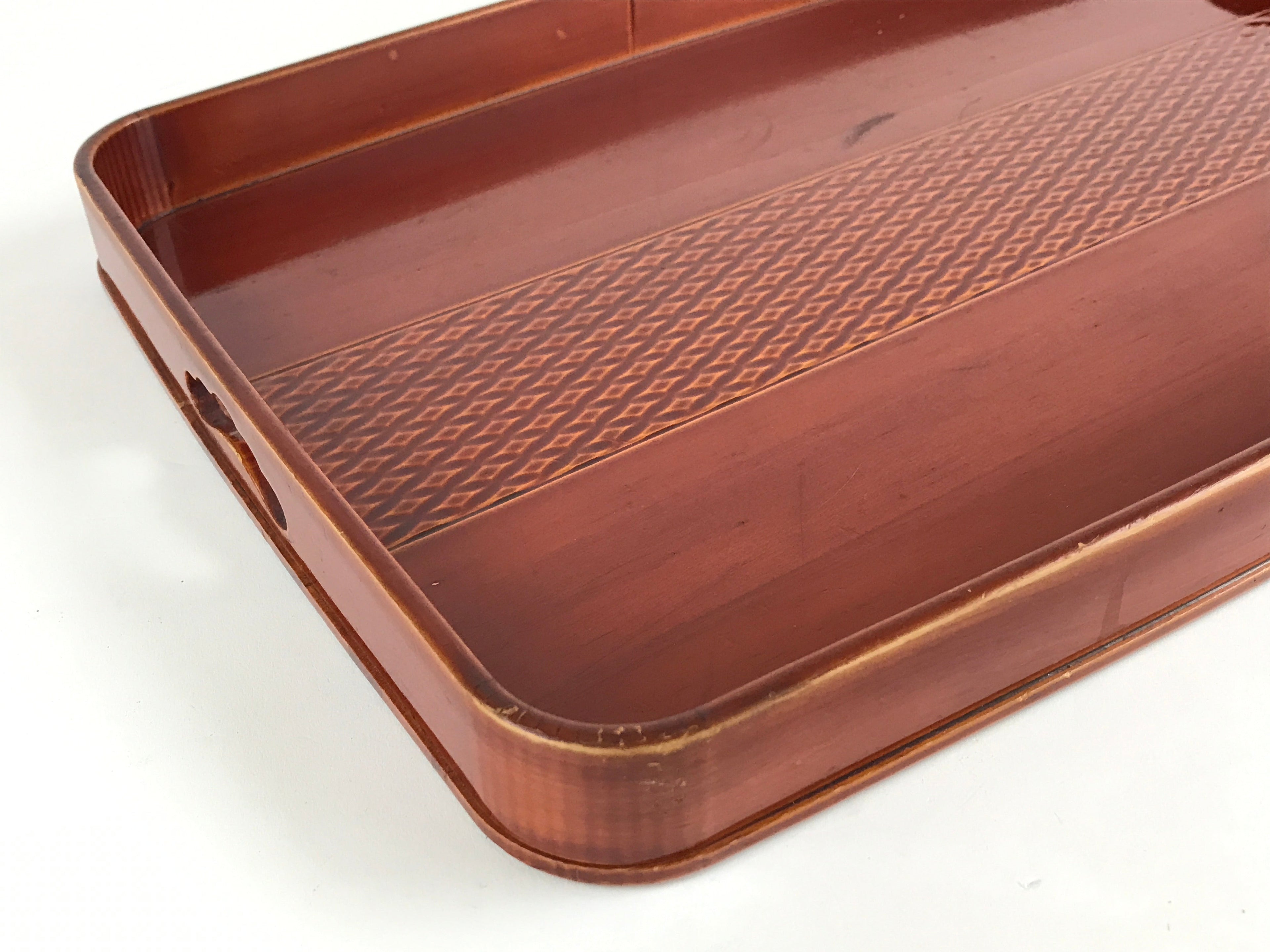 Japanese Wooden Lacquered Serving Tray Vtg Shunkei-nuri Obon Brown UR860