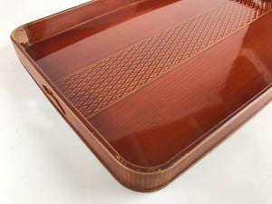 Japanese Wooden Lacquered Serving Tray Vtg Shunkei-nuri Obon Brown UR861