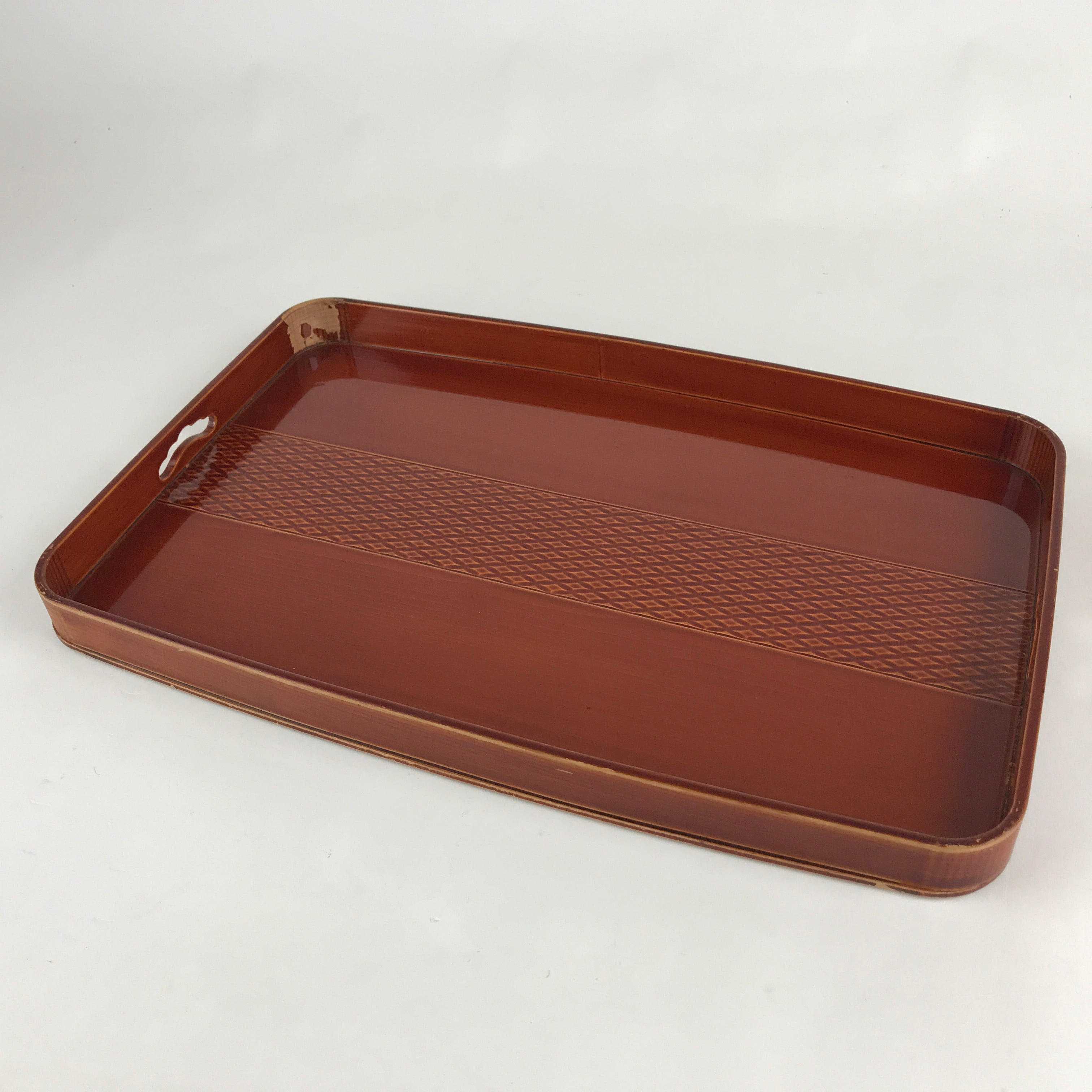 Japanese Wooden Lacquered Serving Tray Vtg Shunkei-nuri Obon Brown UR861