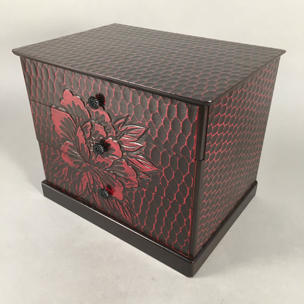 Japanese Wooden Lacquered Sewing Box Vtg Haribako Chest Tansu 3 Drawers T223