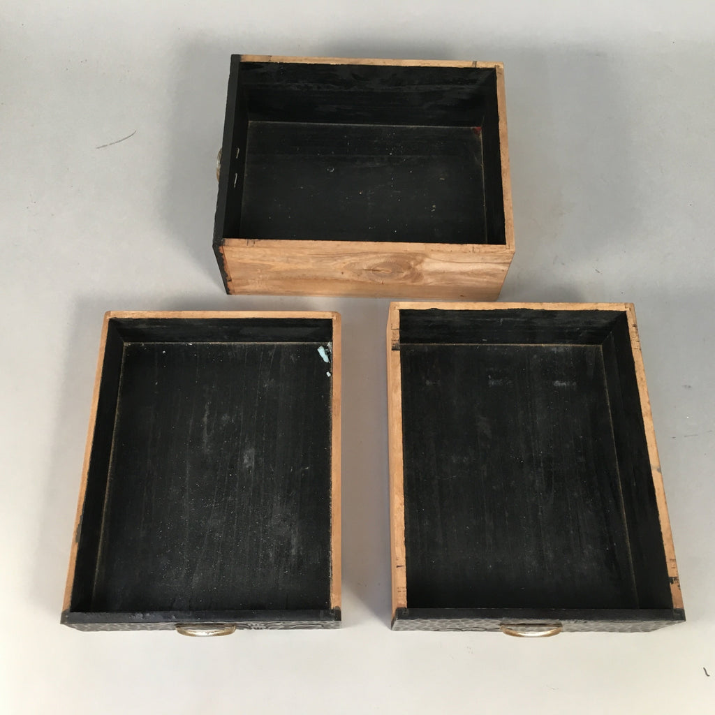 Japanese Wooden Lacquered Sewing Box Vtg Haribako Chest Tansu 3 Drawers T227