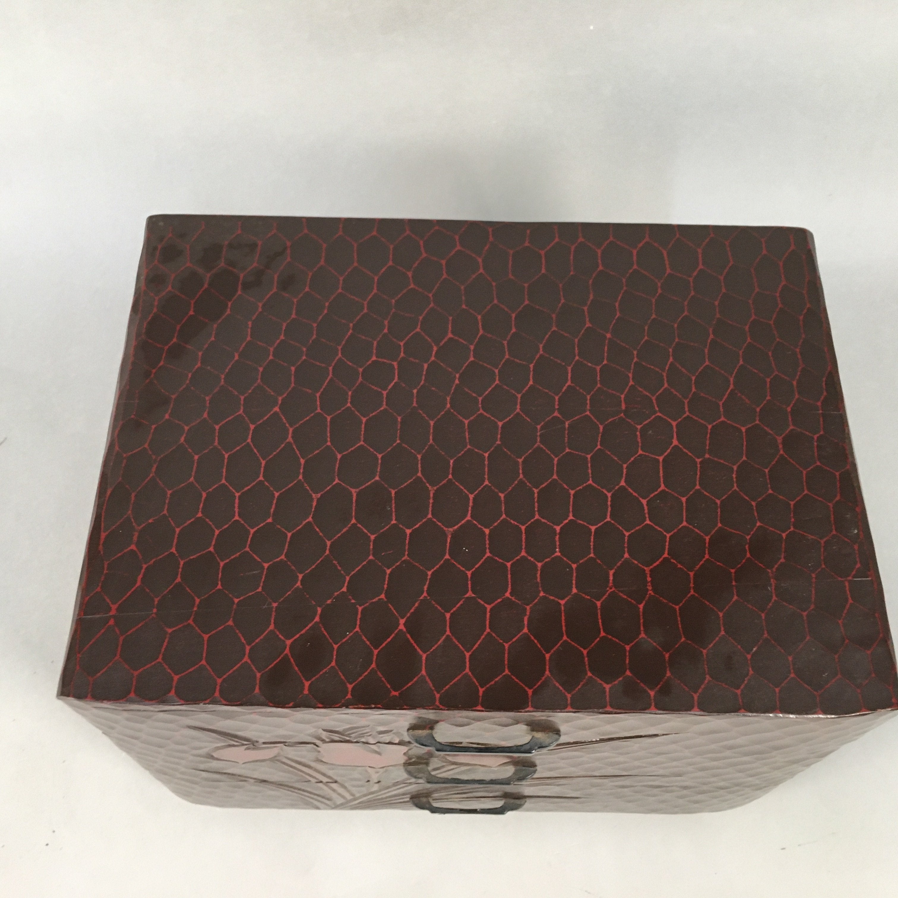 Japanese Wooden Lacquered Sewing Box Vtg Haribako Chest Tansu 3 Drawers T230