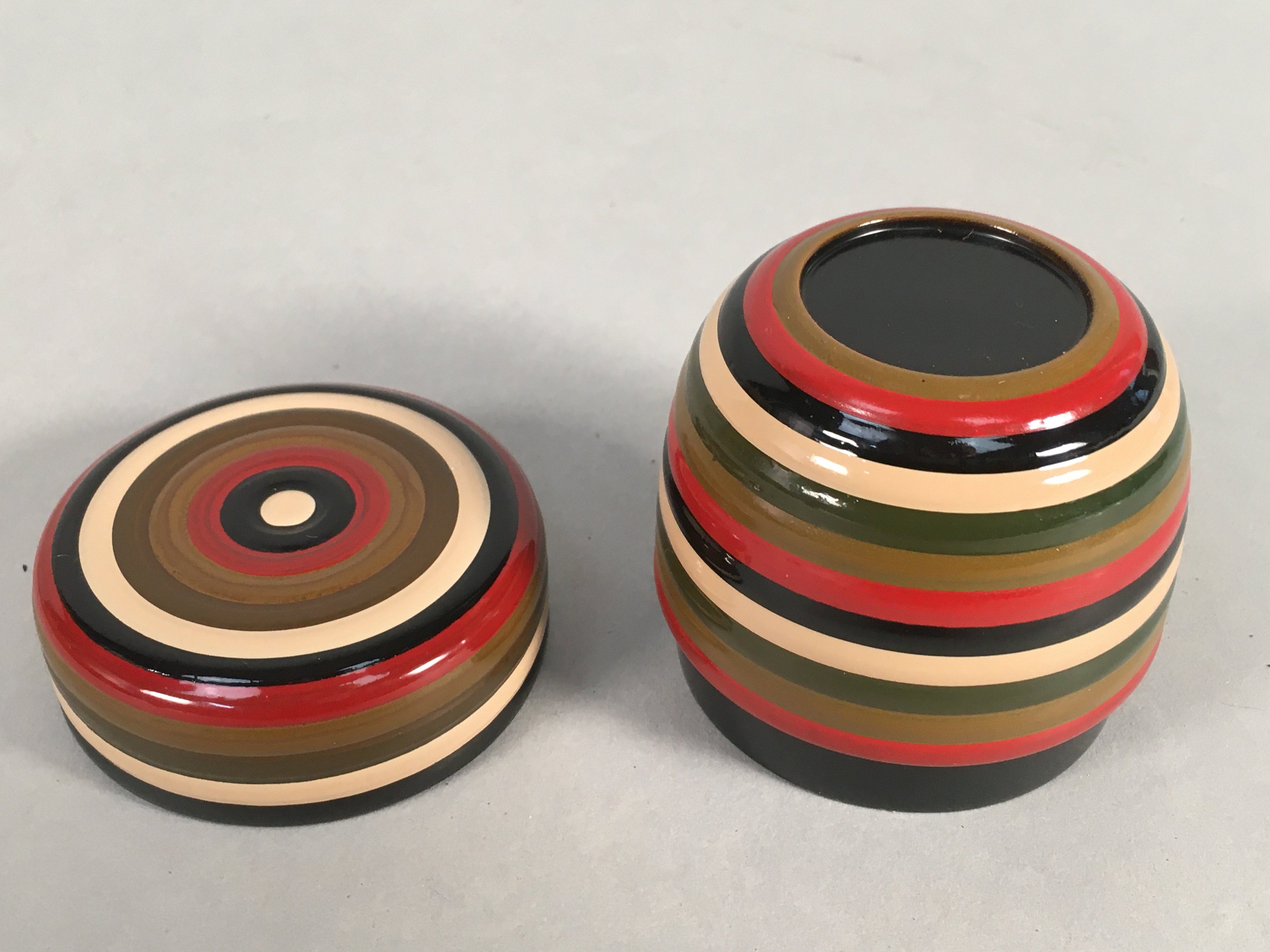 Japanese Wooden Lacquered Tea Caddy Vtg Natsume Circle Koma-Nuri NM73