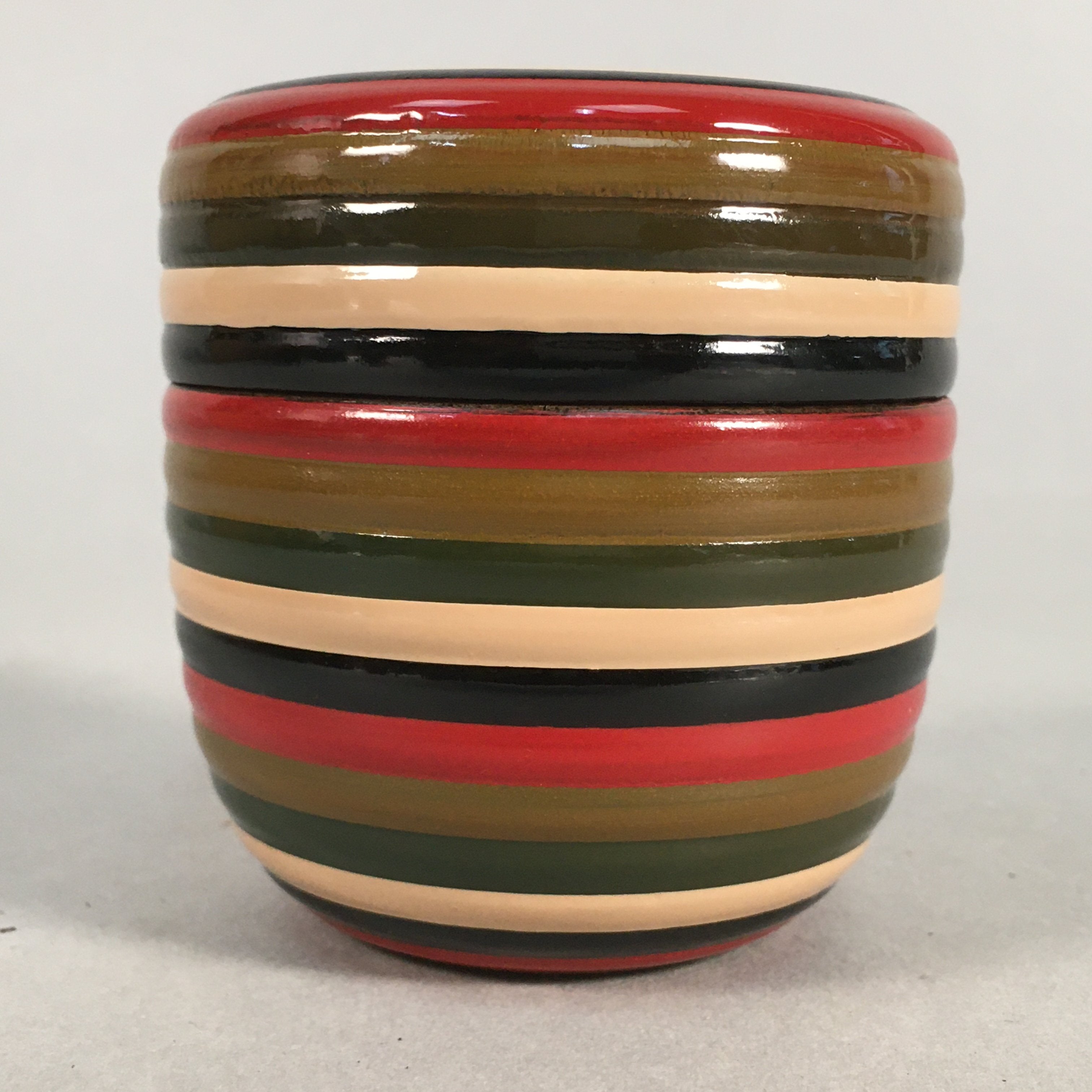 Japanese Wooden Lacquered Tea Caddy Vtg Natsume Circle Koma-Nuri NM73