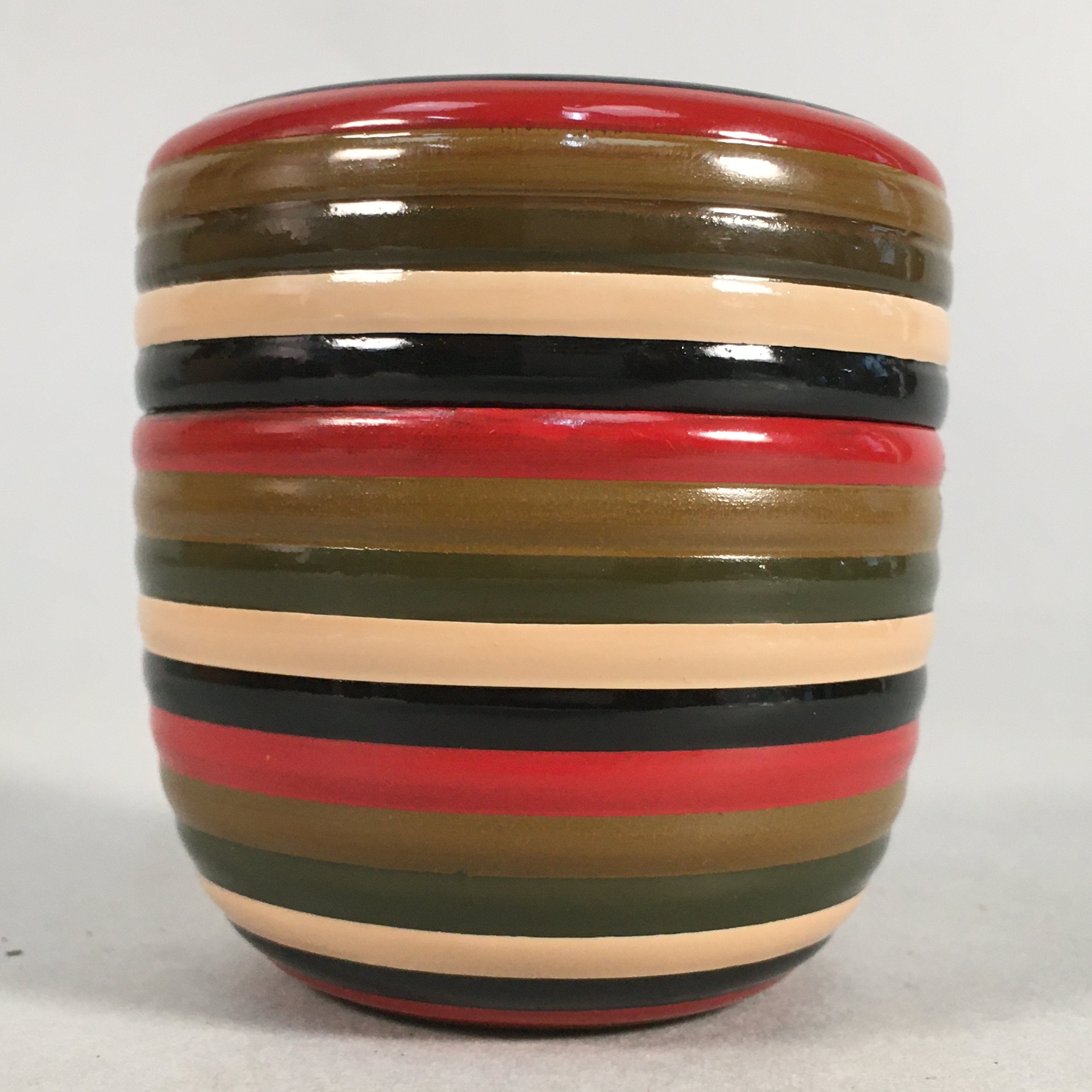 Japanese Wooden Lacquered Tea Caddy Vtg Natsume Circle Koma-Nuri NM73
