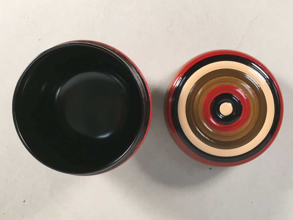 Japanese Wooden Lacquered Tea Caddy Vtg Natsume Circle Koma-Nuri NM73