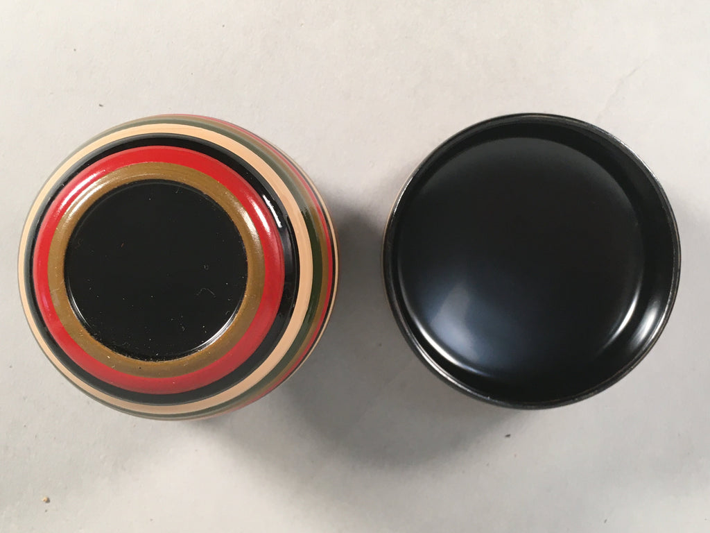 Japanese Wooden Lacquered Tea Caddy Vtg Natsume Circle Koma-Nuri NM73