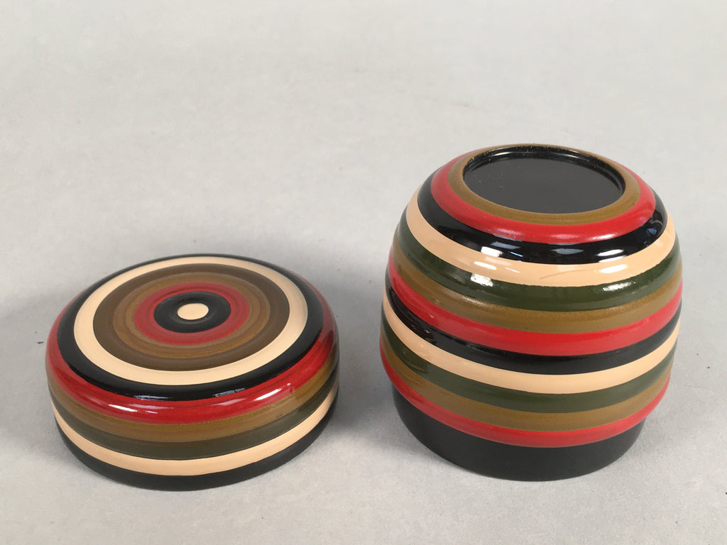 Japanese Wooden Lacquered Tea Caddy Vtg Natsume Circle Koma-Nuri NM73