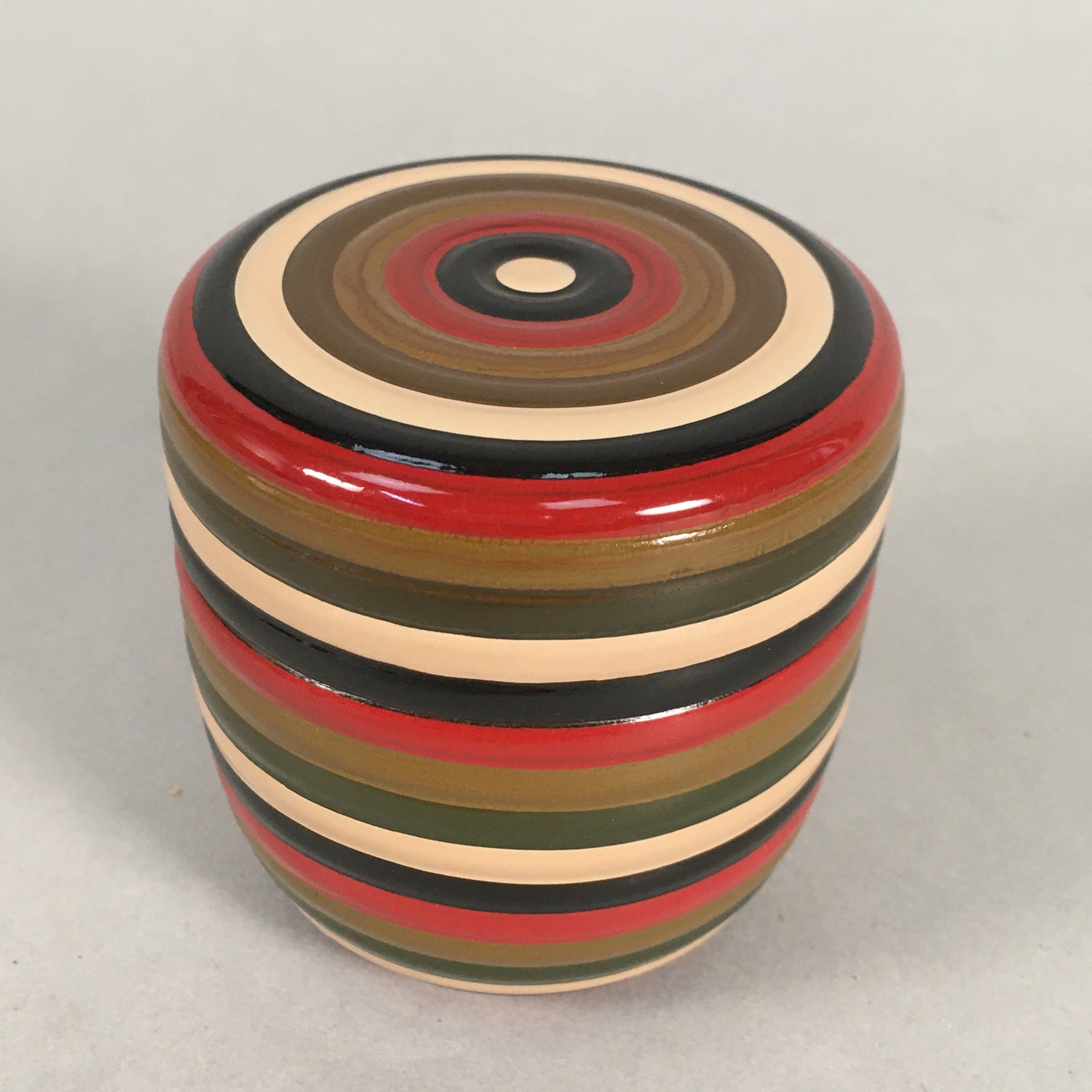 Japanese Wooden Lacquered Tea Caddy Vtg Natsume Circle Koma-Nuri NM73